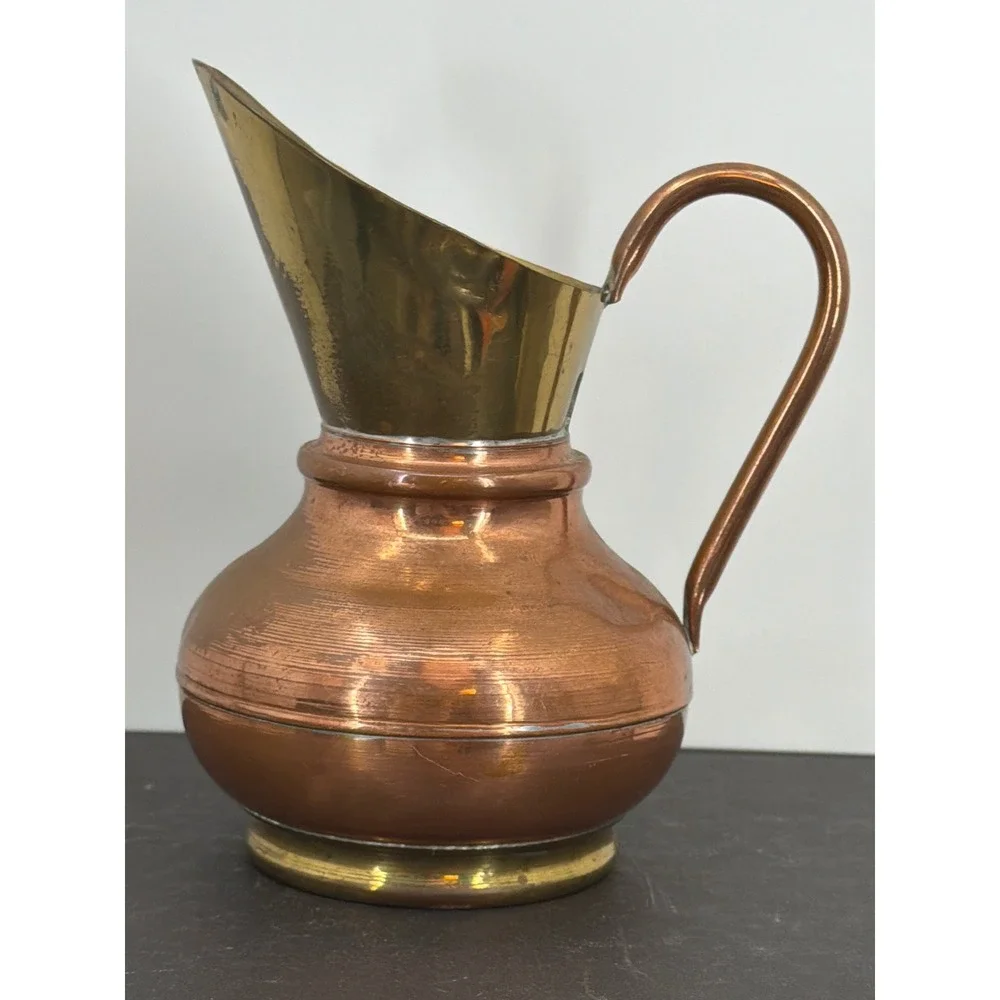Vintage Flemish Original Copper Brass Pitcher Made in Belgium Mixed Metal 5.5